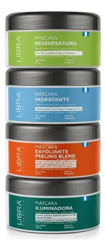 Mascarillas Faciales Libra 250g Pack X4 Hidratante Peeling Iluminadora Regeneradora