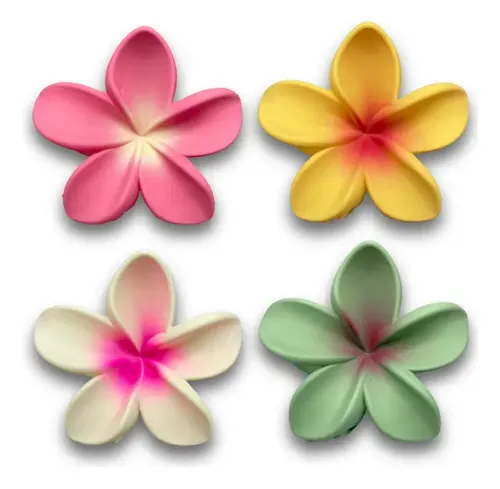 Pack Broches Hebilla De Pelo Flor Hawái Mate En Degrades X4 Fucsia/amarillo/blanco/verde