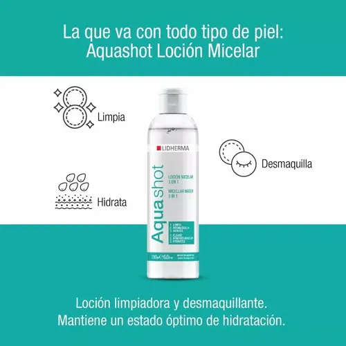 Aqua Shot Locion Micelar Limpiadora Desmaquillante Lidherma