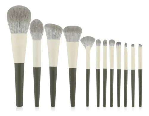 Set De 12 Cepillos Con Mango Verde Oscuro Y Dos Colores