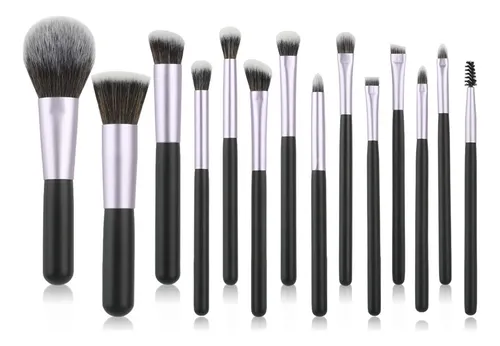 Kit 14 Brochas Maquillaje Portátiles Negro Morado