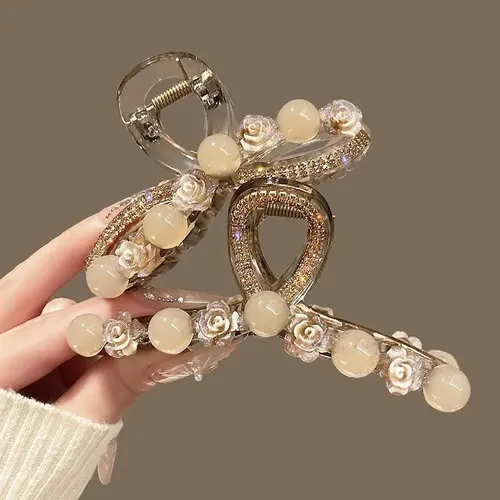 Pack 2 Pinzas Pelo Flor Perla Strass Accesorio Elegante