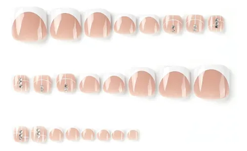 Uñas Press On Para Pies Kit Completo Reutilizable Veluna – Francesita Con Strass