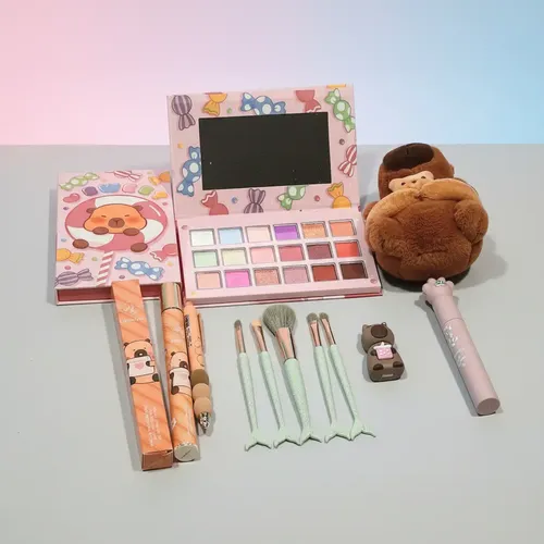 Set Maquillaje Capibara Paleta Sombras Gloss Perfume Peluche