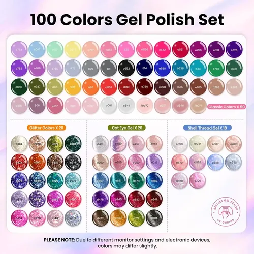 Set Gel Beetles Nail Nook 100 Colores Con Base Y Top Coat