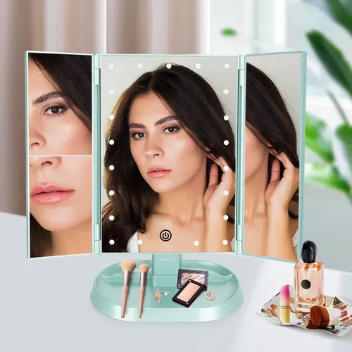 Espejo De Maquillaje Deweisn Trifold Con Luz Led Verde