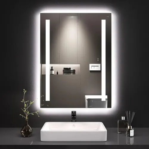 Espejo Rectangular Luz Led Sensor Movimiento 70x50cm 3luces Marco De Vidrio