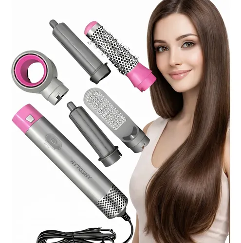 Secador De Pelo Profesional 5 En 1 Silencioso 1000w Con Set Moldeador Alisador Rizador Voluminizador Color Gris