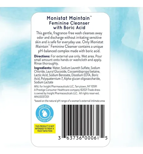 Limpiador Íntimo Femenino Monistat Ácido Bórico 16 Oz X2