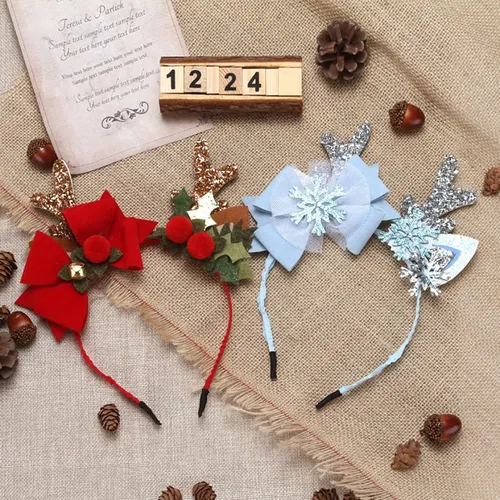 Diadema De Navidad Con Lazo Y Cuernos Para Fiesta