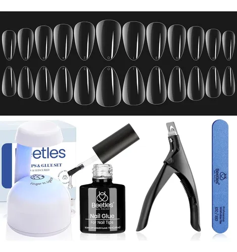 Kit Uñas Acrílicas Almendra Cortas 240 Pzs Uv 5 En 1
