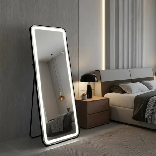 Espejo Con Luz Led Calida Fria o neutra Touch Tactil Con Funcion Dimmer 165 x 60 Cm con Pie Rectangular Para Baño Dormitorio Living CuantoArte Premium Cuerpo Entero
