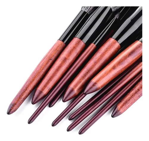 Set De 12 Brochas De Maquillaje De Madera Rosa