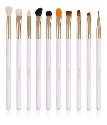 Set 10 Brochas Maquillaje Docolor DB1004 Blanco Puntas Sintéticas