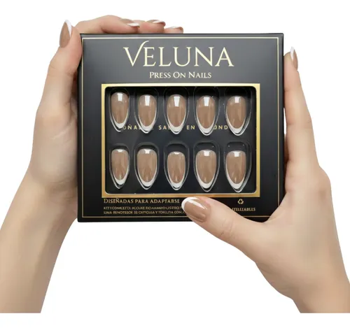 Uñas Press On Veluna – Soft Gel Premium – Francesitas Clásicas 30u Almendras – Nude Caramelo