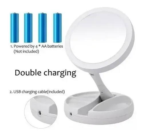 Espejo Con Luz Led P/maquillaje C/aumento Doble Faz Plegable