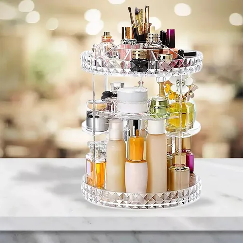 Estante De Maquillaje Giratorio Borde De Patrón De Diamante