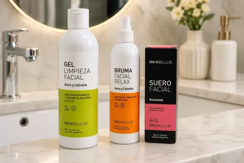 Kit Biobellus Gel Limpieza Facial + Bruma Relax + Suero Niacinamida Rostro