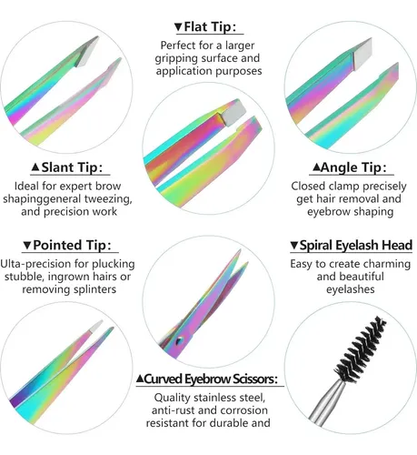 Conjunto De 6 Piezas De Pinzas Para Cejas Honoson Arcoíris