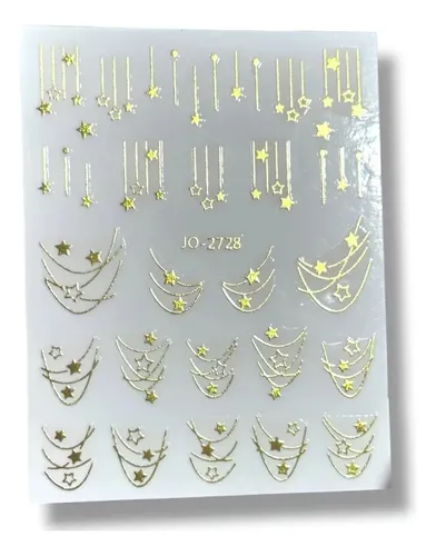 Stickers Para Uñas Cromados Destellos Moños Gemas 5d Y 6d French con estrellas doradas JO-2728