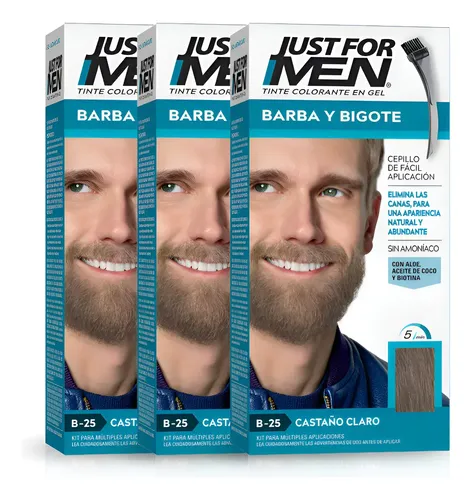 Pack Tintura Gel Just For Men Barba y Bigote Castaño Claro 3 Unidades
