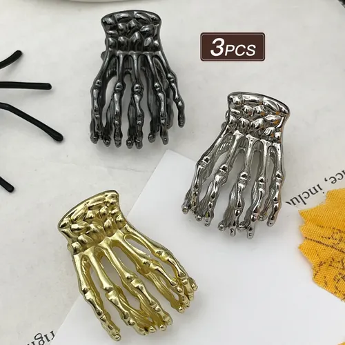 Pinza De Pelo Mano Esqueleto 3 Unidades Accesorio Gótico Met