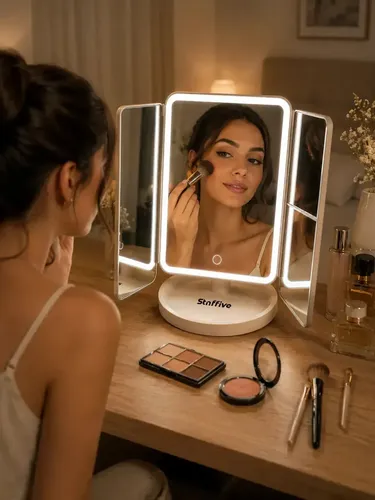 Espejo de Maquillaje LED Tríptico Stnffive con Luz Regulable y Aumento 1x/2x/3x