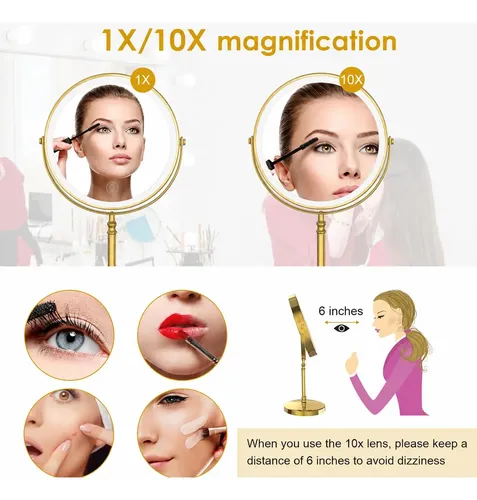 Espejo De Maquillaje Con Luz Led 1x 10x Recargable Bronce