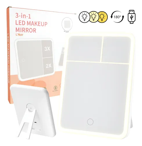 Espejo Con Soporte 3 En 1 Con Luz Led Y Aumento Touch Usb