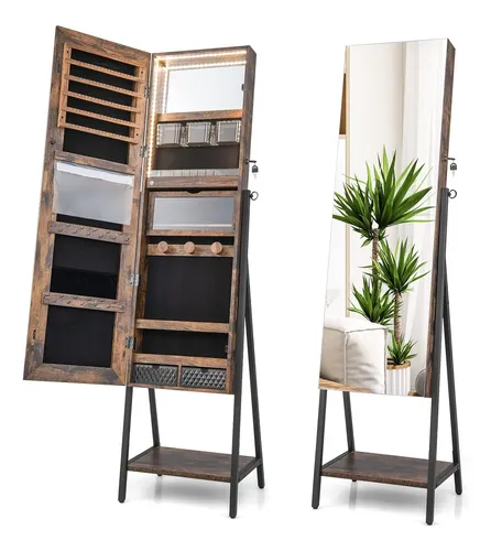 Espejo Led Con Organizador Y Cajón Madera Rústica