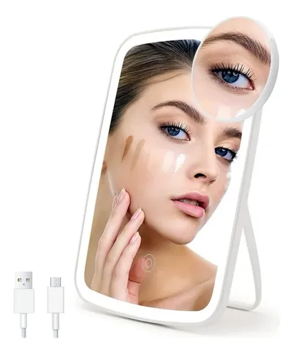 Espejo Maquillaje Con Luz Led Y Espejo Pequeño 10x Aumentos