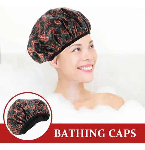 Gorro De Baño Impermeable Portátil Ducha Natación Cabello Green With Orange Paisley Print