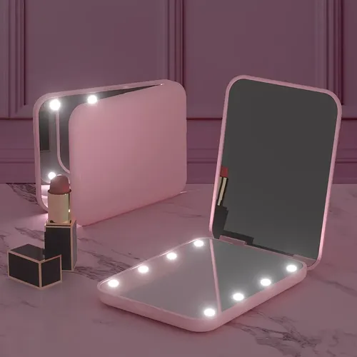 Mini Espejo De Maquillaje Led Compacto De Viaje Con Luz