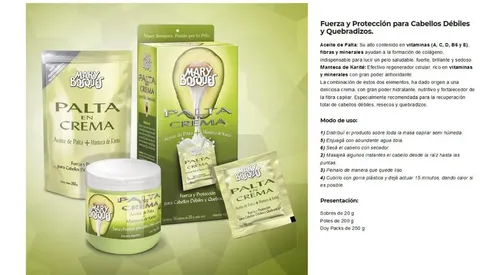 Tratamiento Capilar Fortalecedor Palta En Crema Mary Bosques