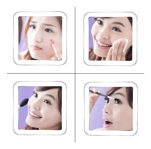 Espejo De Maquillaje Con Luz Led Y Aumento 10x Jiben Cuadrad