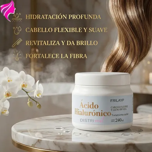 Mascara Capilar Acido Hialuronico Frilayp X240ml – Cabello Flexile Lleno De Vida Uso Profesional – Nutricion Intensa Brillo Suavidad Reparacion Extrema