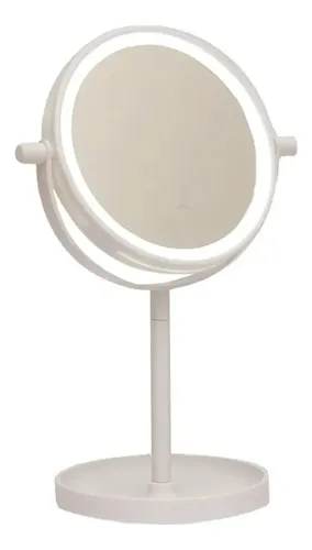 Espejo Redondo De Pie Con Luz Led Fría Para Maquillaje