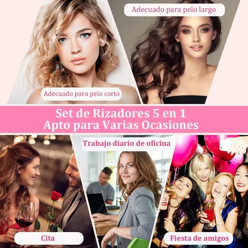 Rizador De Cabello Con 5 Tenazas Intercambiables De Rosa