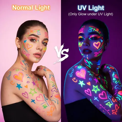 Pinturas Neon Marcadores Uv Fluorescentes Maquillaje 8 Pzs
