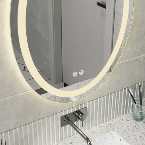 Espejo Ovalado LED de Pared para Baño con Luz Cálida y Antiempañante