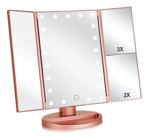 Espejo Inteligente Con Luz Led – Aumento 2x Y 3x Y 10x Marco Rose Gold