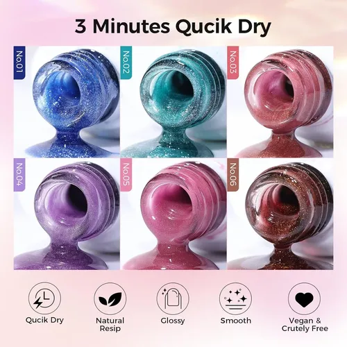 Kit Esmalte Gel Ojo De Gato Gellaktik 6×7.5ml Sin Base