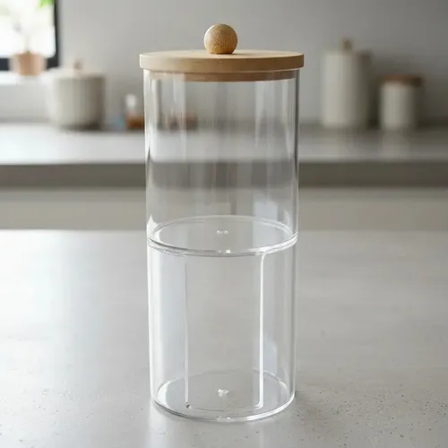 Organizador Cosméticos Doble Piso Acrílico Tapa Bambú 17x7cm