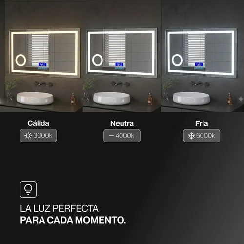 Espejo Bluetooth Luzled Desempañador Baño Rectangular 60×100