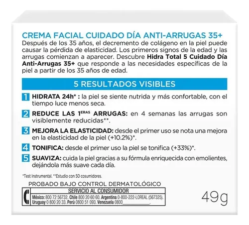 Crema Facial Antiarrugas +35 Loréal Paris Hidra Total 5 50ml