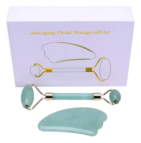 Rodillo Y Guasha De Jade Natural Para Masaje Facial