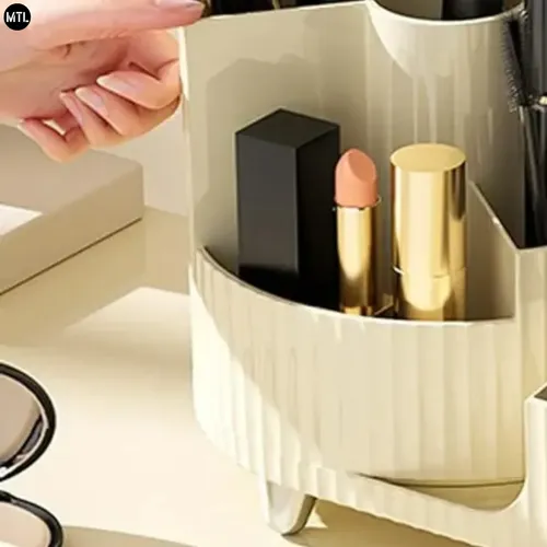 Organizador Maquillaje Brochas Giratorio Mtl Varios Compartimentos Divisorios Pet Abs Estructura Resistente Diseño Moderno Cosmeticos Perfume Skincare Tocador Orden Belleza