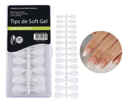 Uñas Soft Gel 500 Unidades Mate Transparentes Almendra Corta