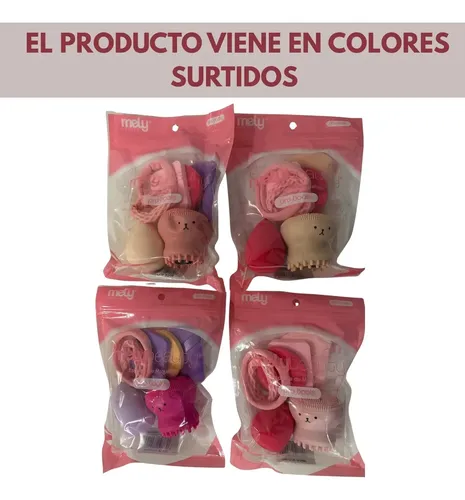 Set De Esponjas Para Maquillaje X4 + Colitas + Exfoliante ! Surtidos