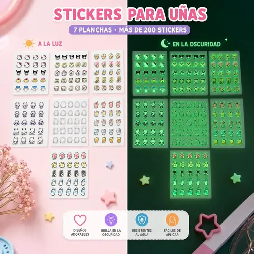 1500 Stickers Uñas Brillan En La Oscuridad Kuromi